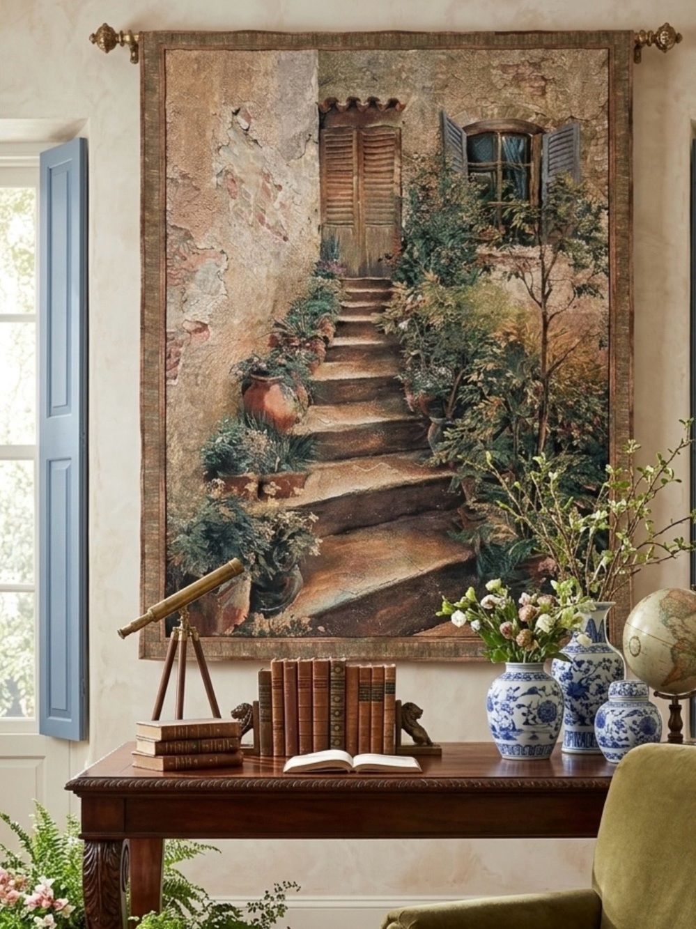 Large 75"x53" Roger Duvall Woven Tapestry - Tuscan Villa II Cottagecore Art